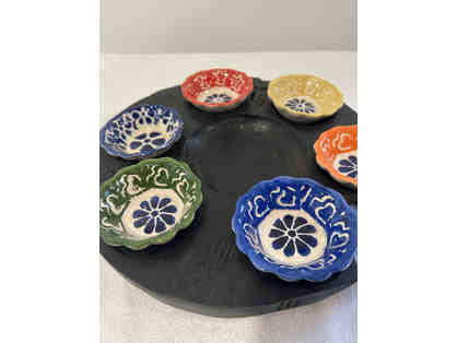 Wooden hand painted six dish tray
