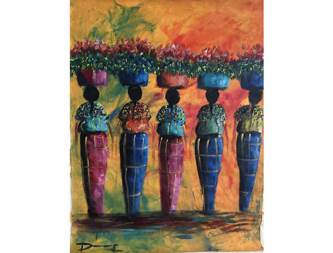 32" x 24" Diez Painting - Cinco Mujeres con Flores - Photo 1
