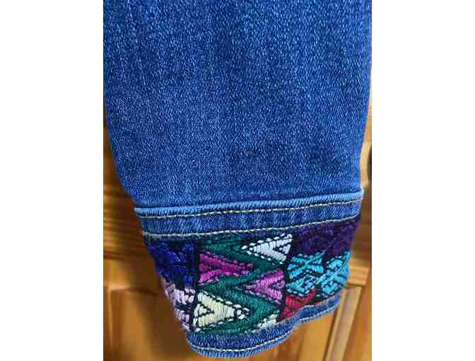 Beautiful Precious Hands denim jacket with Guatemalan embroidery Size L