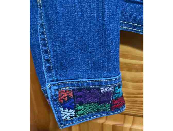 Beautiful Precious Hands denim jacket with Guatemalan embroidery Size L