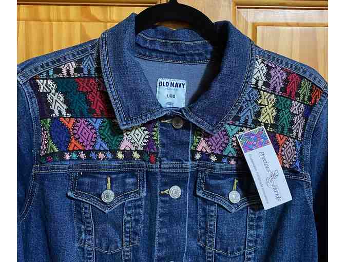 Beautiful Precious Hands denim jacket with Guatemalan embroidery Size L