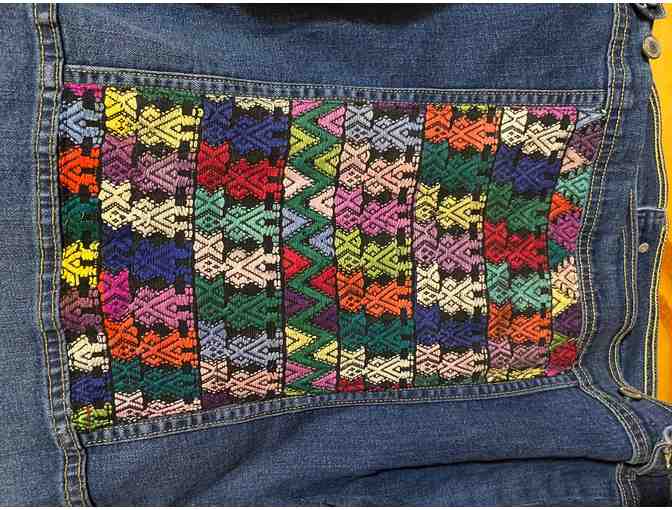 Beautiful Precious Hands denim jacket with Guatemalan embroidery Size L