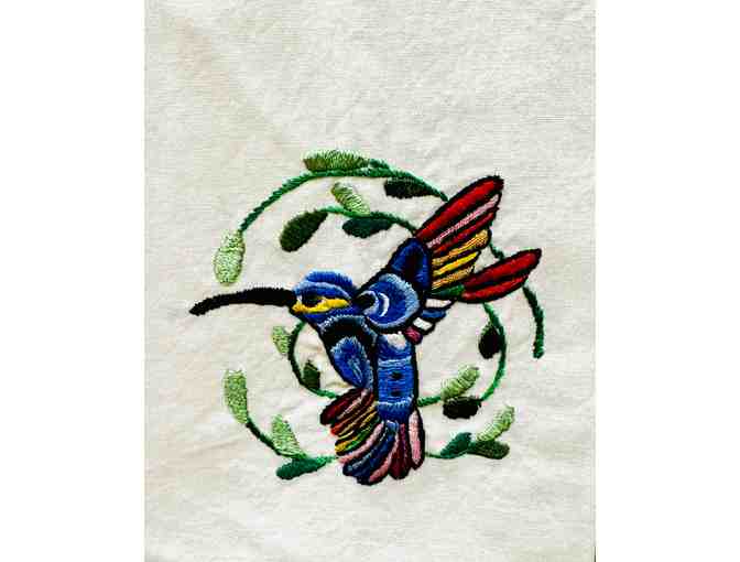 Kitchen towel ~ hand embroidered by the women of Yalu ~ Hummingbird design