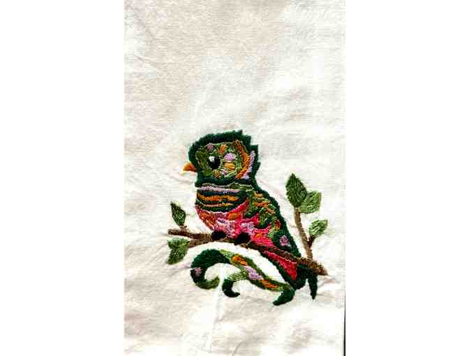 Kitchen towel ~ hand embroidered by the women of Yalu ~ Quetzal design