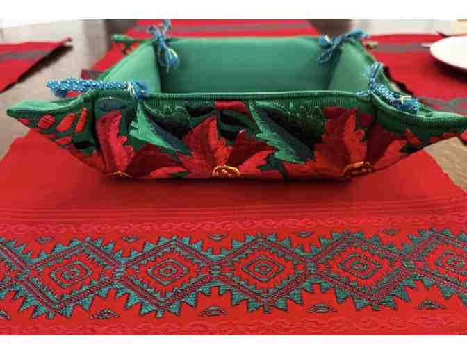 Gorgeous holiday table setting: table runner, 8 place mats and basket