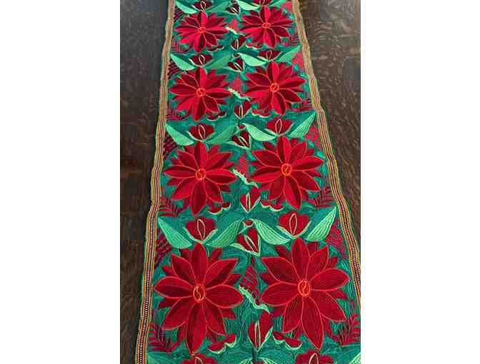 Beautiful Poinsettia table runner and fabric basket