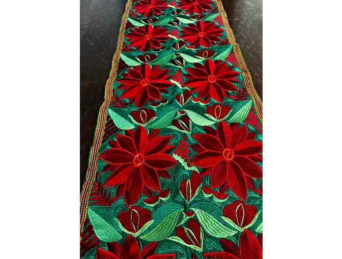 Beautiful Poinsettia table runner and fabric basket