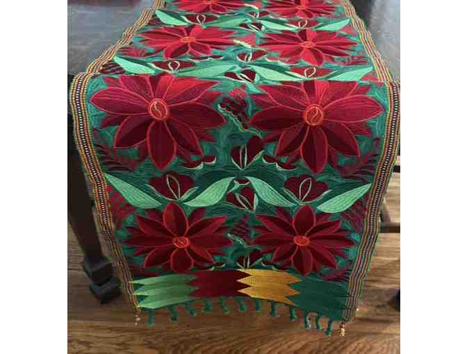 Beautiful Poinsettia table runner and fabric basket