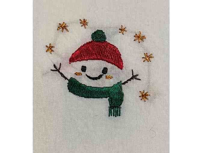 Kitchen towel ~ hand embroidered by the women of Yalu ~ Snowman design