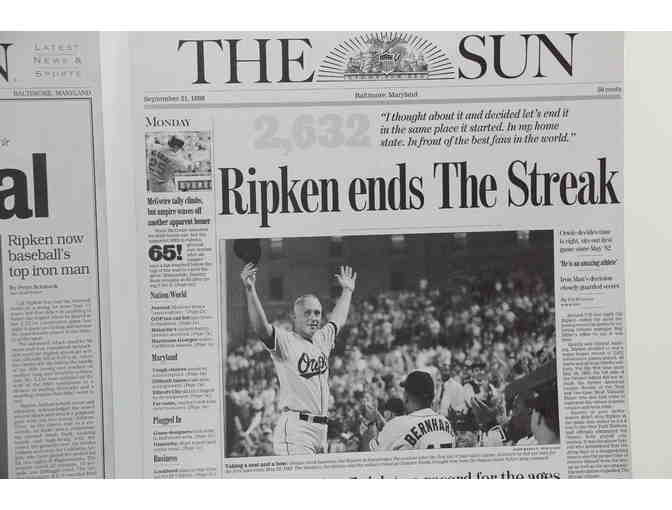 Two (2) Original Baltimore Sun Front Page Press Plates - Cal Ripken, Jr.!