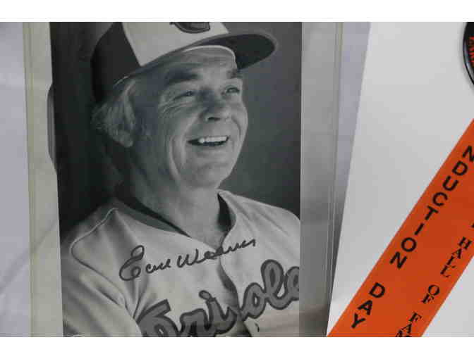 Earl Weaver Hall of Fame collection - induction day pin / ribbon, signed ball, photo!