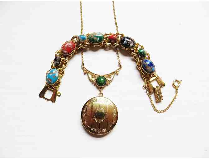 1960s Victorian Revival Bracelet and Locket Necklace Set