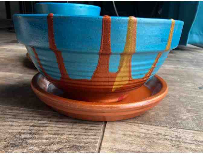 Beautiful hand-painted Terra Cotta pot set - $50 Value
