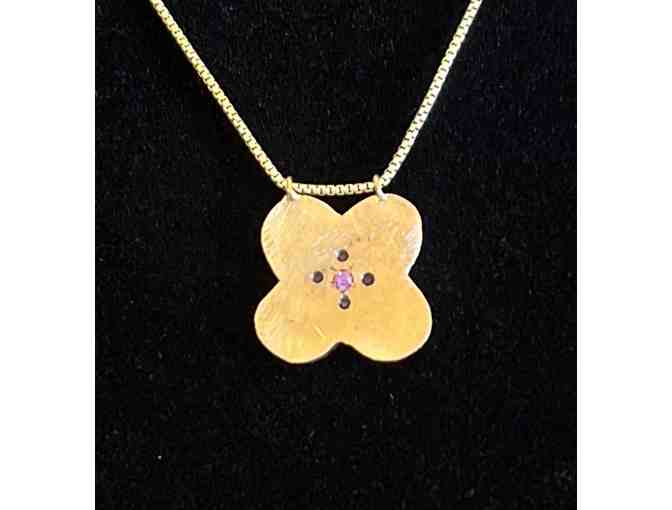 Antique Bronze Clover with Ruby Necklace