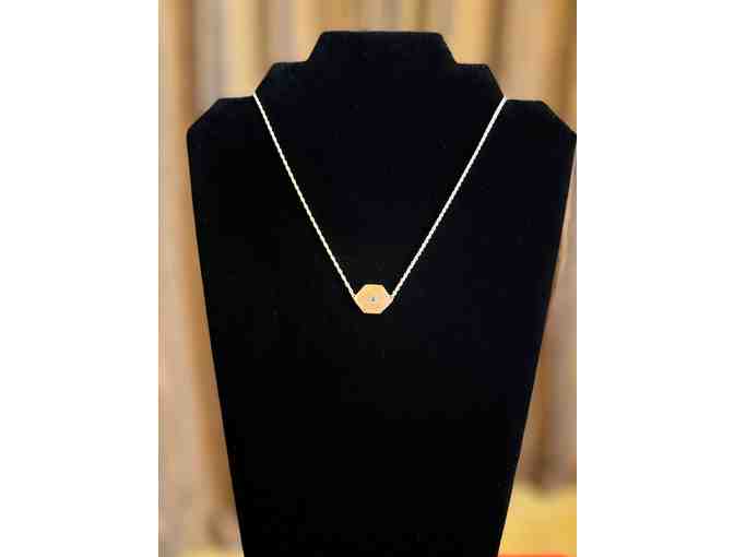Antique Bronze with Sapphire Hexagonal Pendant Necklace