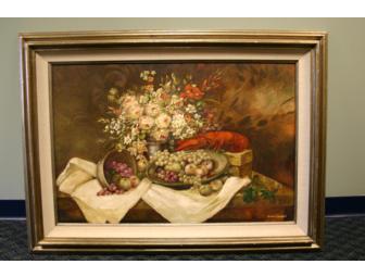 ANDRE E VAN OPSTAL'S STILL LIFE WITH FLOWERS, FRUIT AND LOBSTER