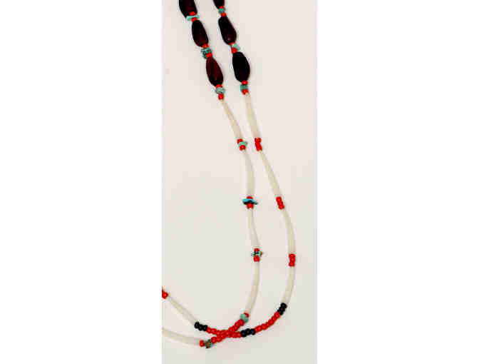 Handmade Traditional Native American Necklace with  Dentallium  and Pine Nuts