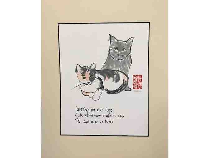 Makino Studios 'Purring in our laps'  matted print with 2019 Makino Calendar