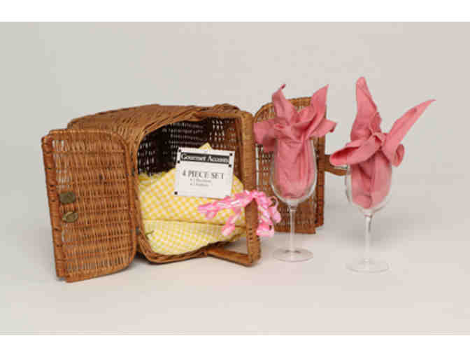 Wicker Basket with Leather  Clasp & Picnic Essentials - Photo 1