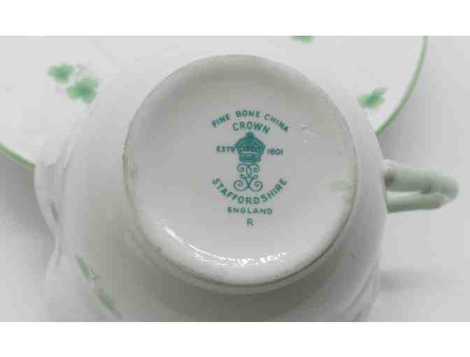 Crown Staffordshire England Fine Bone China Shamrock Teacup and Saucer