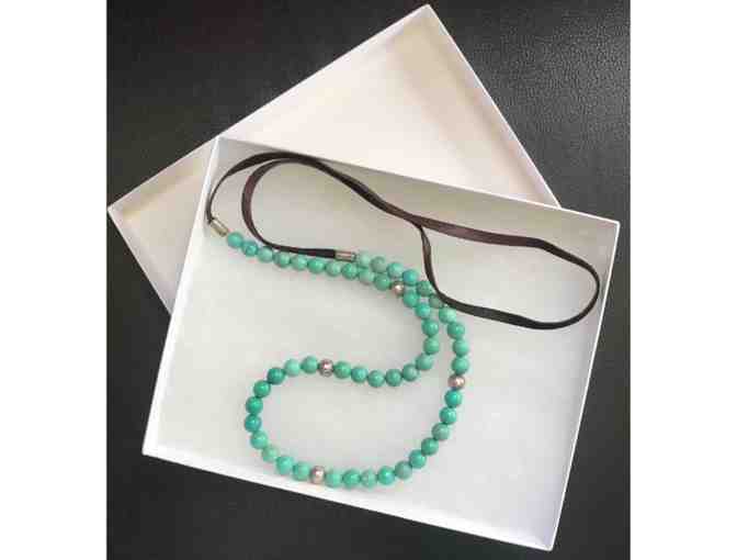 Handcrafted Turquoise & Silver Beads with Leather Necklace