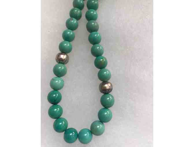 Handcrafted Turquoise & Silver Beads with Leather Necklace