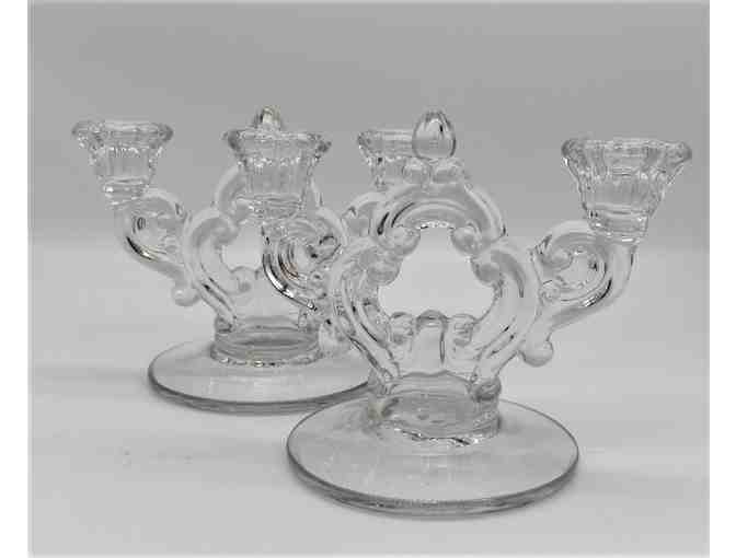 Double Arm Glass Candle Holder - Set of Two