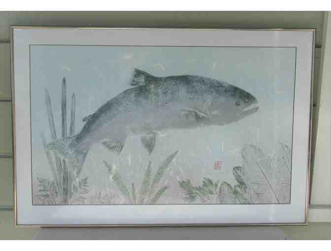 Salmon Swims Upstream - Gyotaku Fish Print