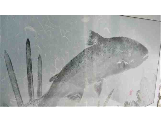 Salmon Swims Upstream - Gyotaku Fish Print