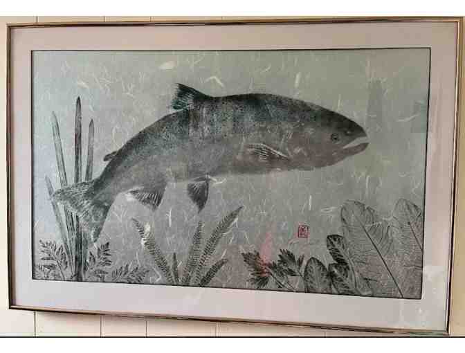 Salmon Swims Upstream - Gyotaku Fish Print