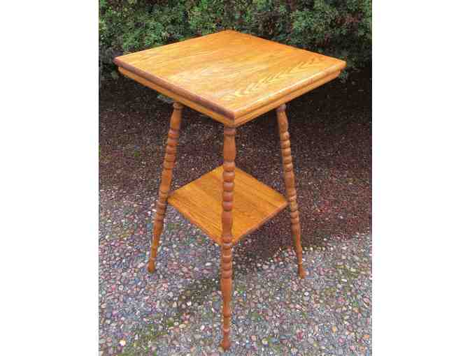 Antique Two Tier Wooden Side Table Plant Stand Turned Bobbin Legs