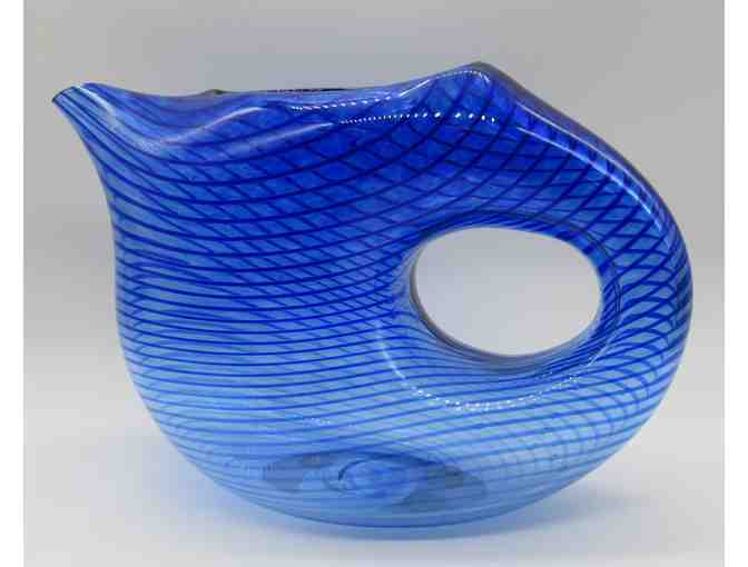 C. J. Jenkins Blue Swirls Art Glass Pitcher