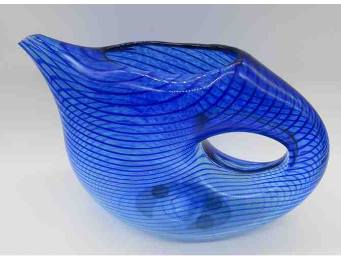 C. J. Jenkins Blue Swirls Art Glass Pitcher