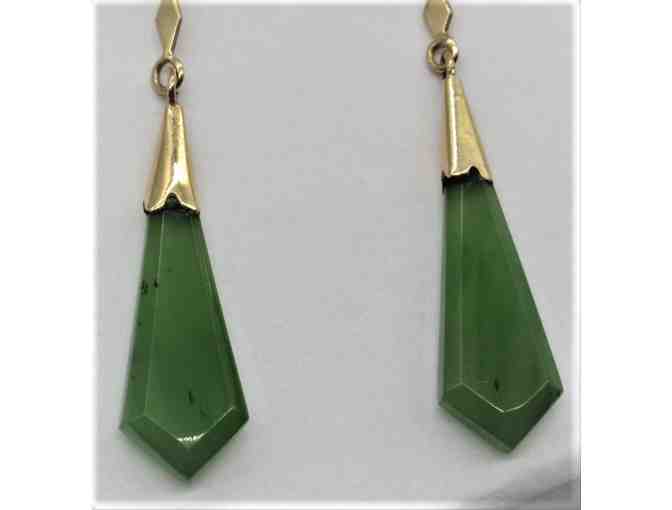 Jade Dangle Earrings for Pierced Ears Gold Plated