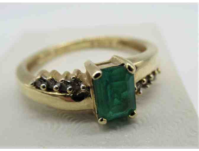 Yellow Gold Ring -10 KT - with Green Stone Size 6