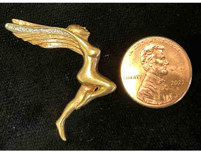 Winged Nymph Art Deco 14k Gold Brooch