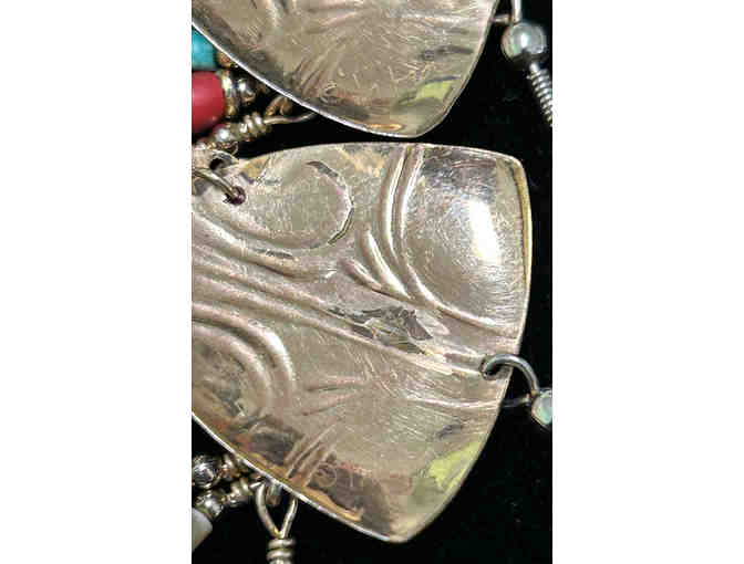 TABRA Turquoise Scarab Dangle Earrings in Gold Metal Vintage
