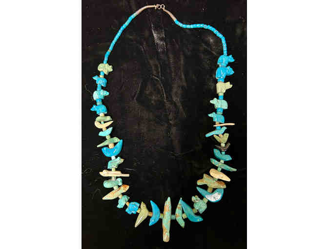 Native American Fetish Necklace Hand Carved Turquoise Animals Vintage