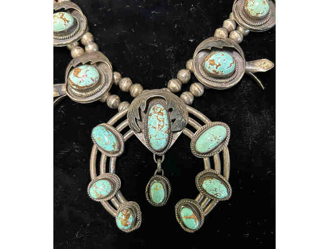 Stunning Vintage Navajo Squash Blossom Necklace Silver & Turquoise