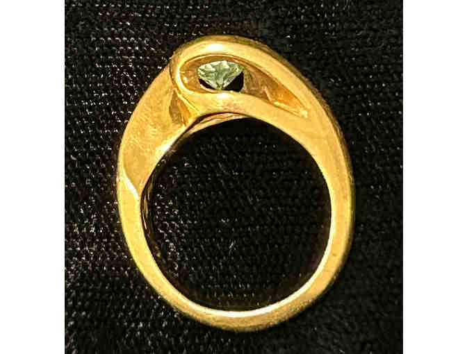 18K Yellow Gold Ladies Custom Ring Lt Blue/Green Stone - Size 4 1/2