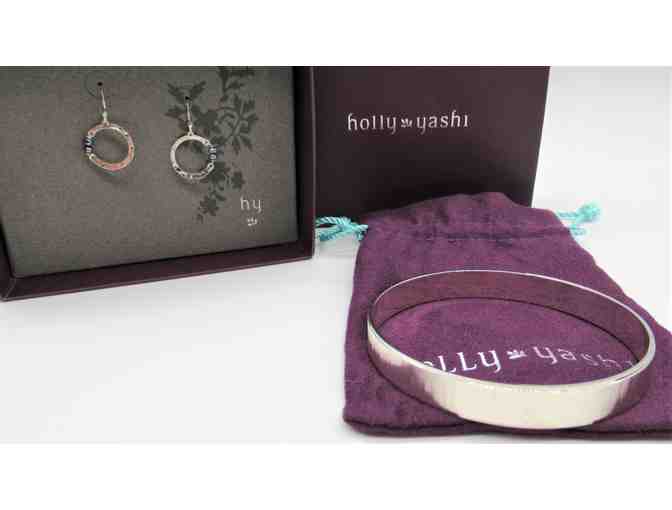 Holly Yashi Bangle Silver Bracelet and Petite Silver Hoop Earrings