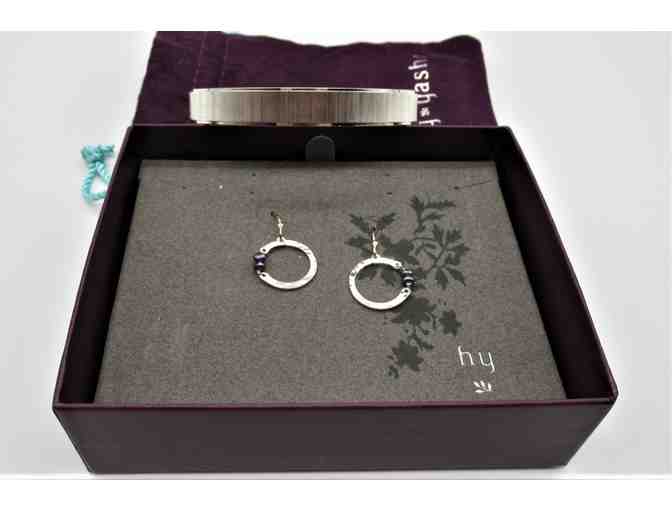 Holly Yashi Bangle Silver Bracelet and Petite Silver Hoop Earrings