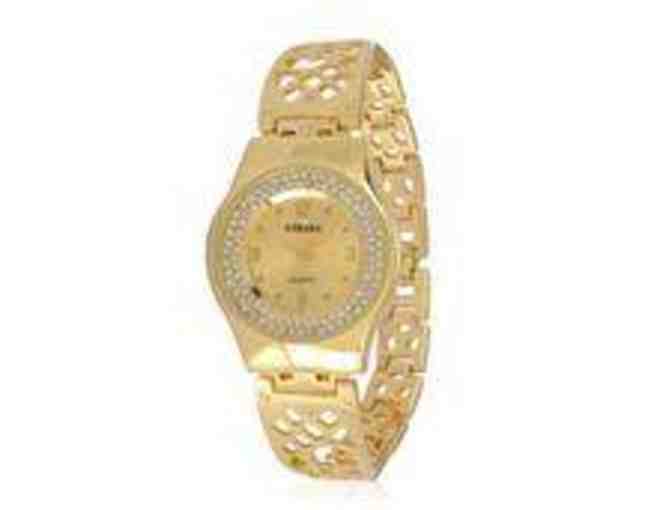 Austrian Crystal Openwork Japanese Movement Watch in Gold tone with Stainless Steel