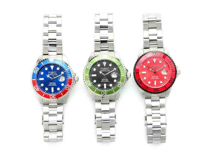 Set of 3 Men's 47mm Grand Diver Quartz Stainless Steel Bracelet Watches w/ 3-Slot
