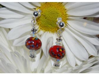 Murano glass red earrings with Swarovski crystal accents.