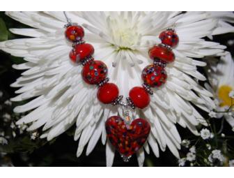 Murano glass red necklace with Swarovski crystal accents