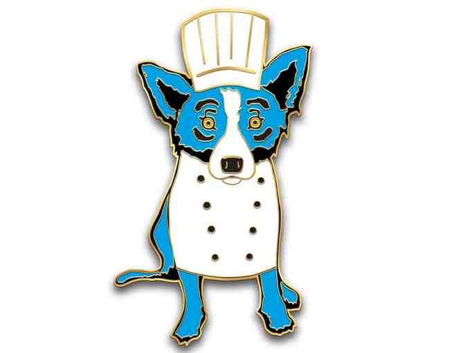 Blue Dog Lapel Pin, Chef + signed Wendy Rodrigue Book
