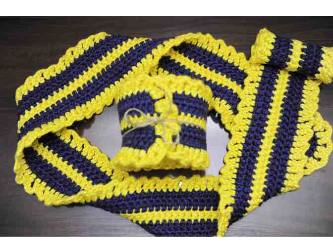 B-T Hand-Knitted Blue & Gold Scarf - Child Length