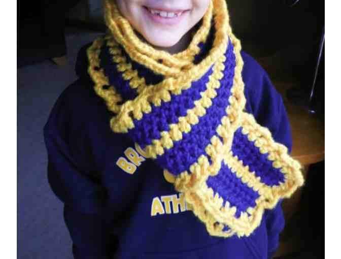 B-T Hand-Knitted Blue & Gold Scarf - Child Length