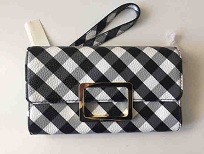 Talbot's Gingham Black and White Leather Wristlet